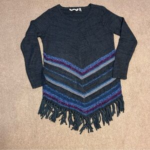 Women’s Size Small Sweater V Hemline Dark Gray w Stripes at Bottom Long Sleeved